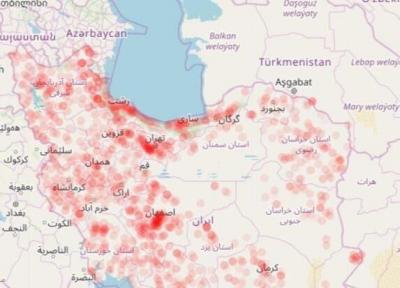 نقشه توزیع جغرافیایی شیوع کرونا در ایران ، نقاط پر رنگ تر پرخطرترند ؛ سفر نکنید